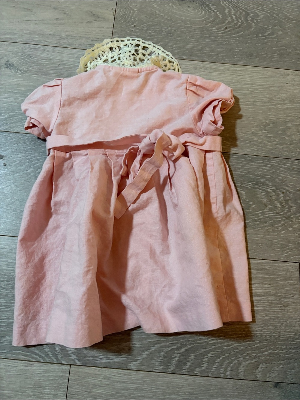 Laura Ashley Pink Baby Dress with Cream Crochet Trim - Picture 3 of 3